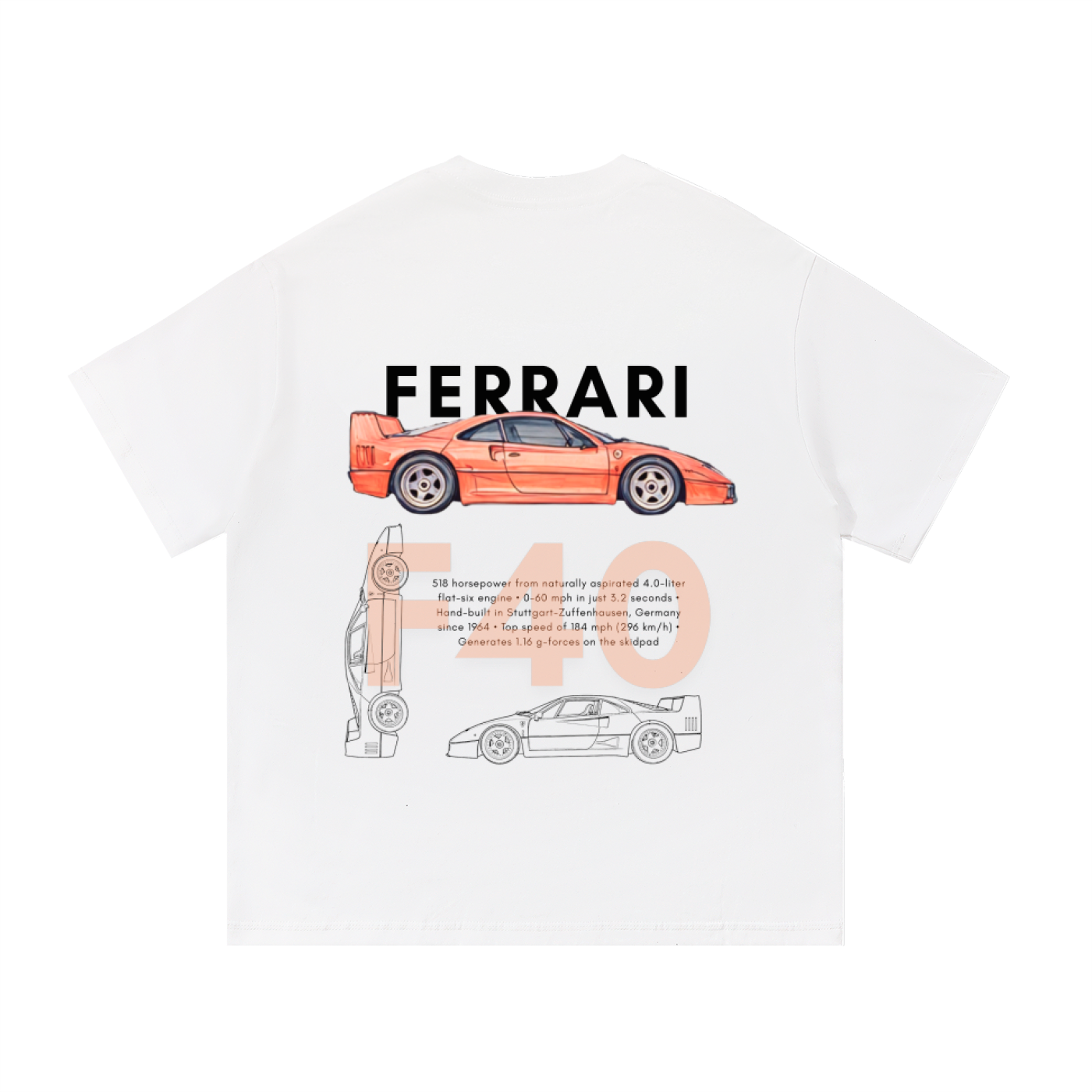 White Ferrari F40 Shirt